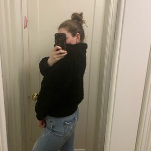 Zara Black Fuffy Teddy Jacket Coat Faux Fur